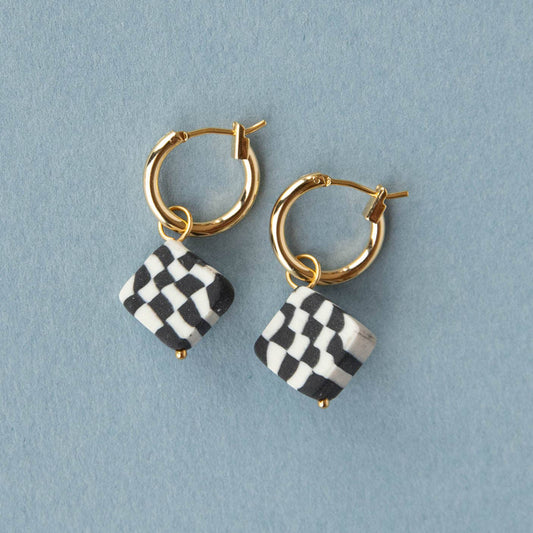 Checker Charm Hoop Earrings
