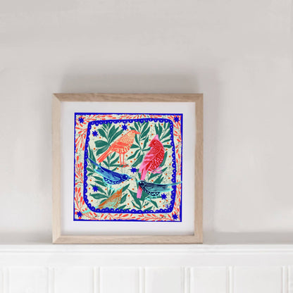 Five Birds & Leaves Art Print