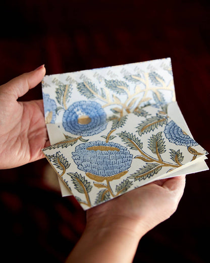 Block Print ‘Blue Stone’ Marigold Greeting Card