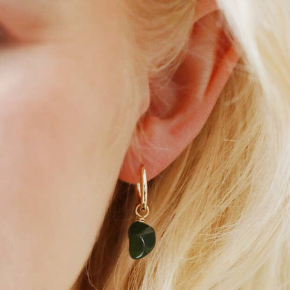 Jade Hoop Huggie Earrings