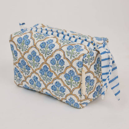 Indigo Trellis Organic Cotton Toiletries & Makeup Bag