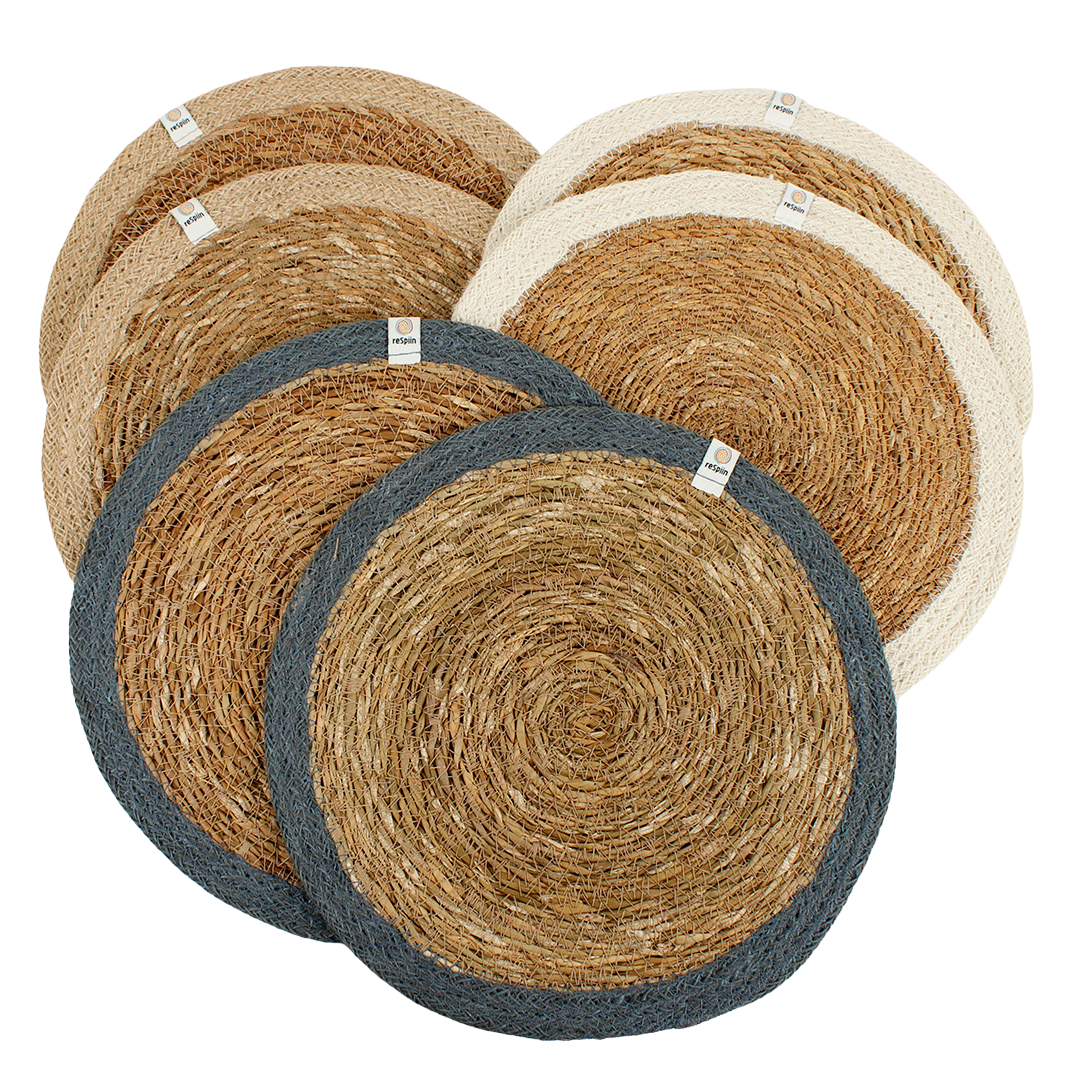ReSpiin Set of 6 Seagrass & Jute Tablemats - Naturals | Sustainable