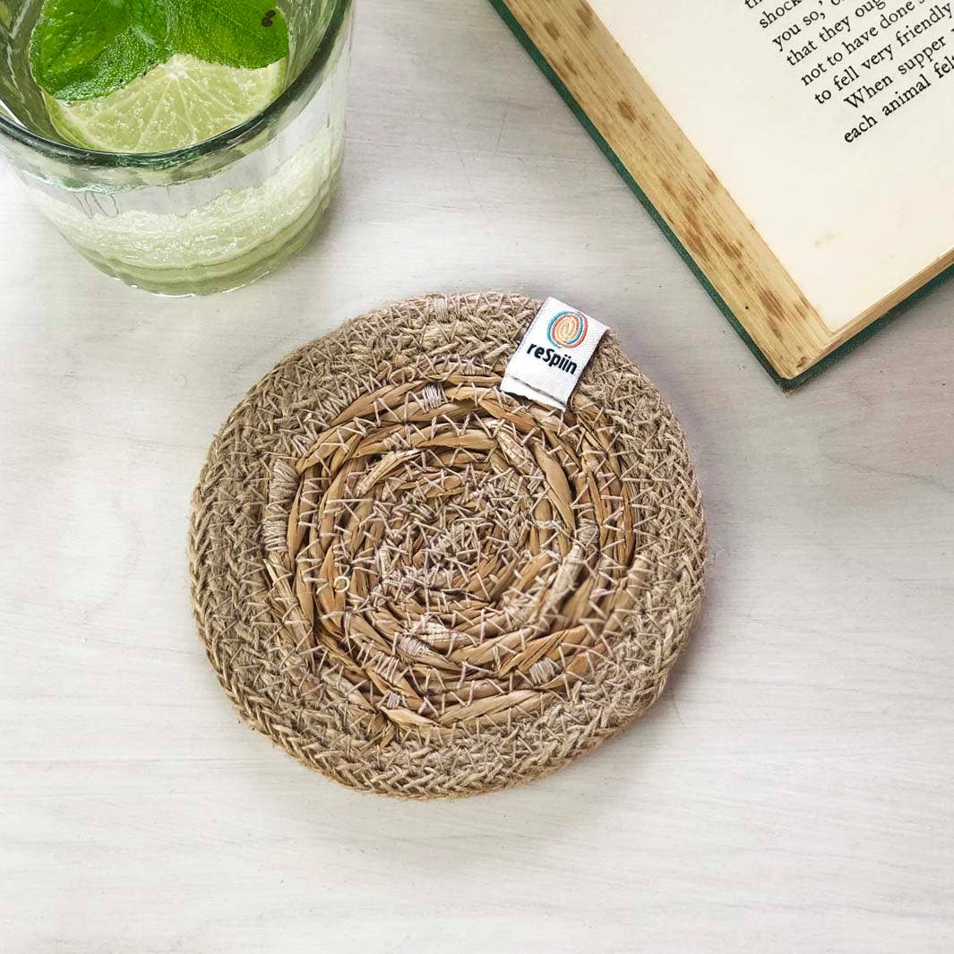 ReSpiin Set of 6 Seagrass & Jute Coasters - Naturals