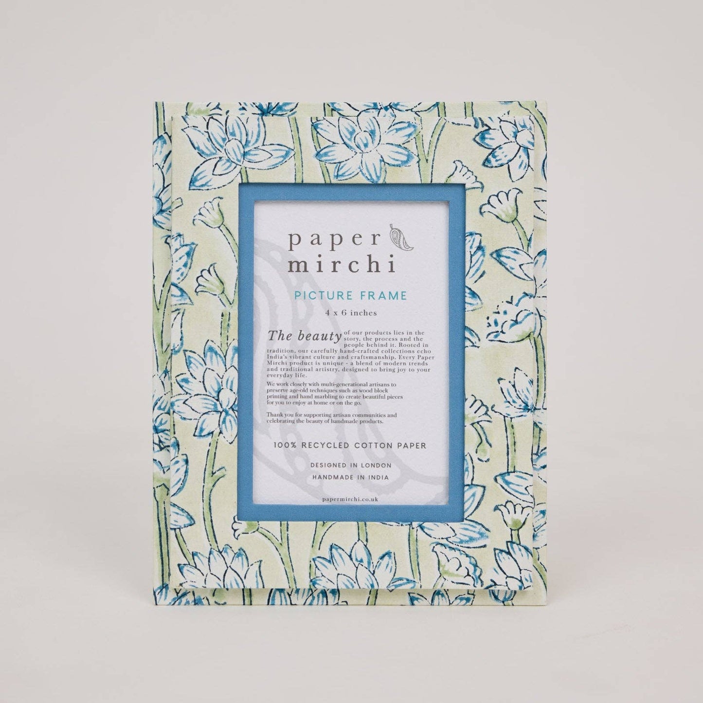 Block Printed Picture Frame - Lotus Indigo