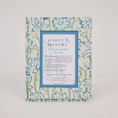 Block Printed Picture Frame - Lotus Indigo
