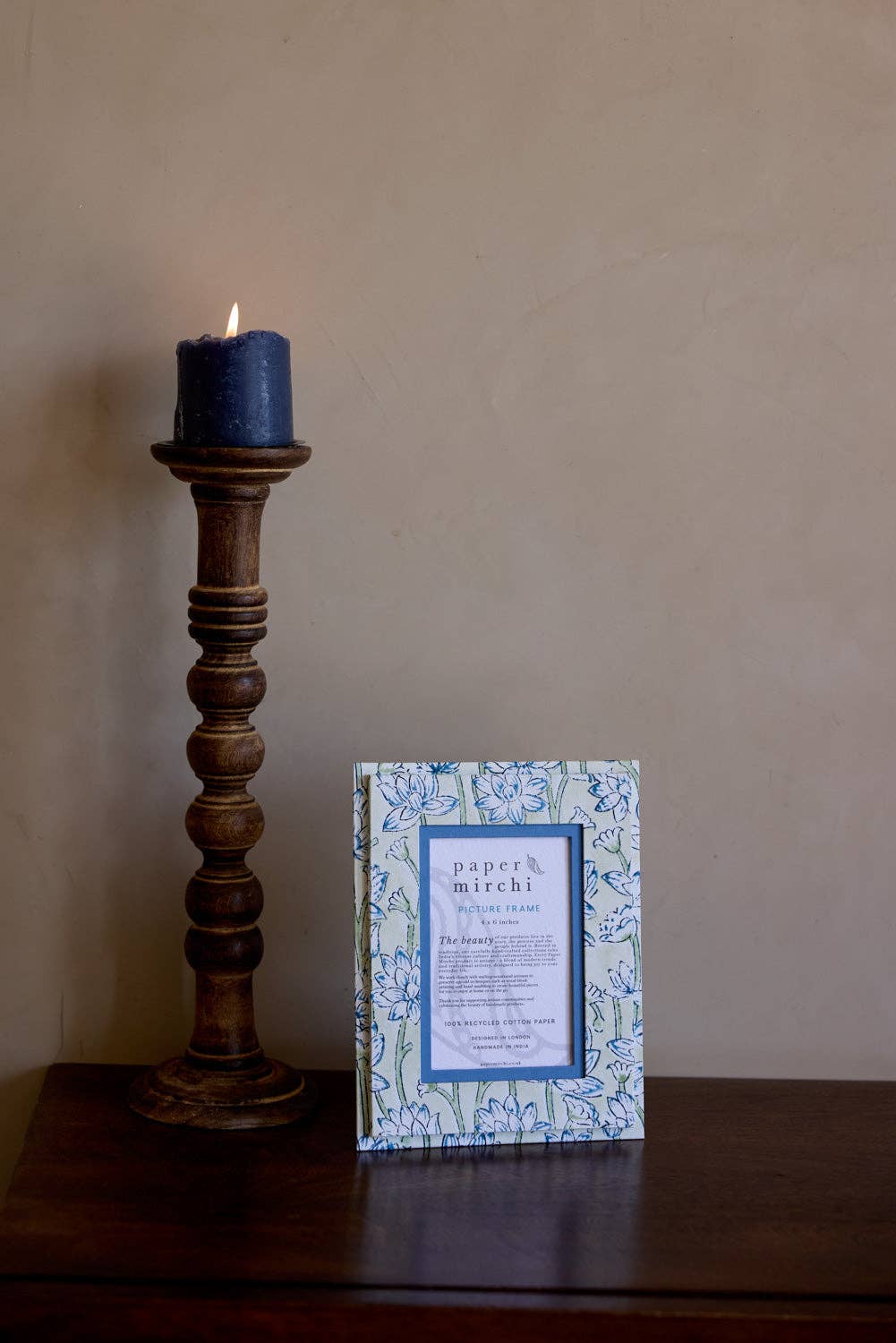 Block Printed Picture Frame - Lotus Indigo