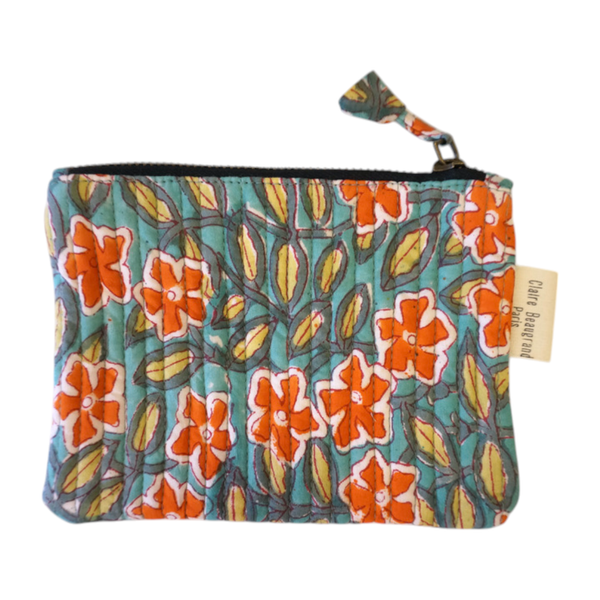Block Print Indian Cotton Pouch - Sunset Orange
