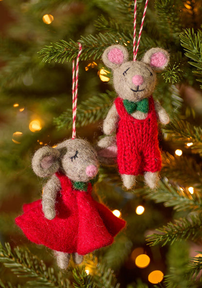 Mr & Mrs Mouse - Felt Christmas Mice Decorations