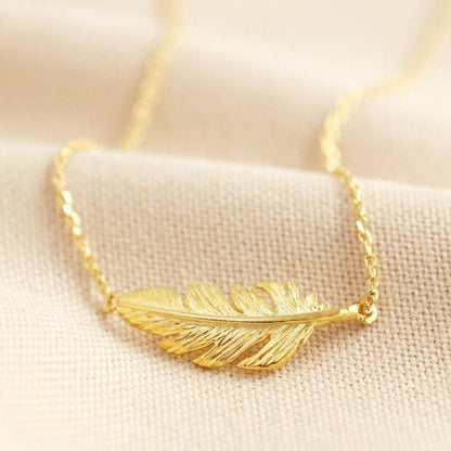 Gold Feather Pendant Necklace