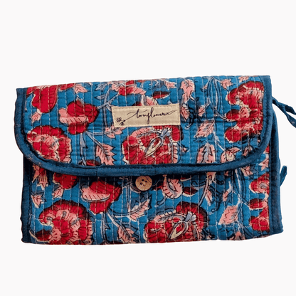 Blue & Red Floral Trifold Toiletry & Wash Kit Bag