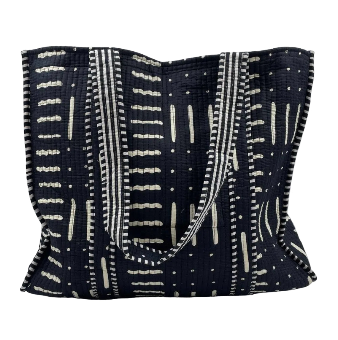 Black & White Striped Quilted Cotton Tote Bag