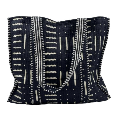 Black & White Striped Quilted Cotton Tote Bag