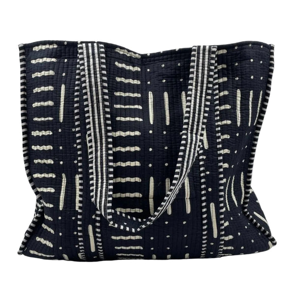 Black & White Striped Quilted Cotton Tote Bag