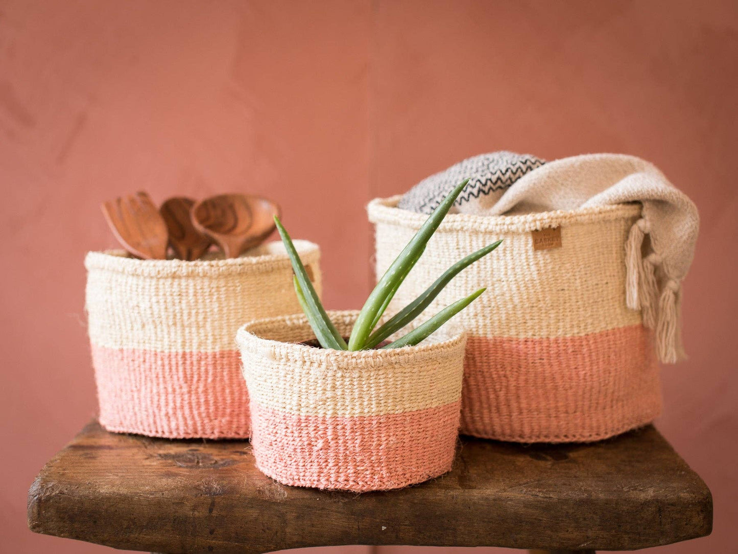 Dusky Pink Woven Basket