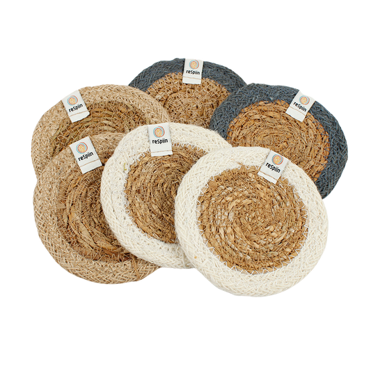 ReSpiin Set of 6 Seagrass & Jute Coasters - Naturals