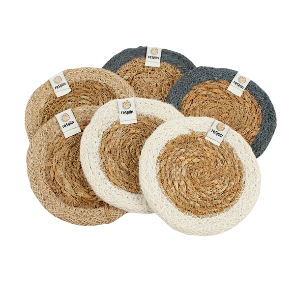 ReSpiin Set of 6 Seagrass & Jute Coasters - Naturals