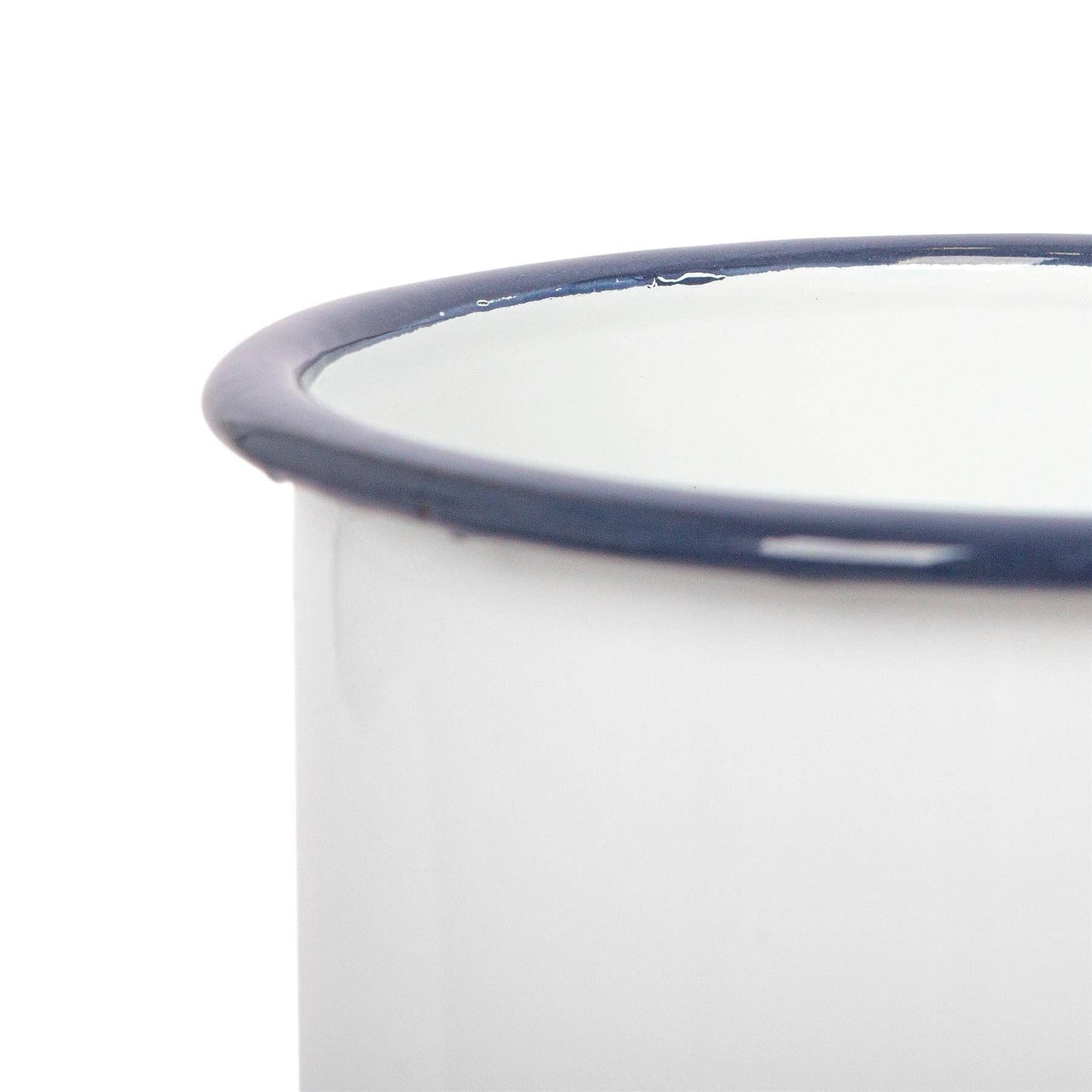 15cm Enamel Plant Pot - White & Blue