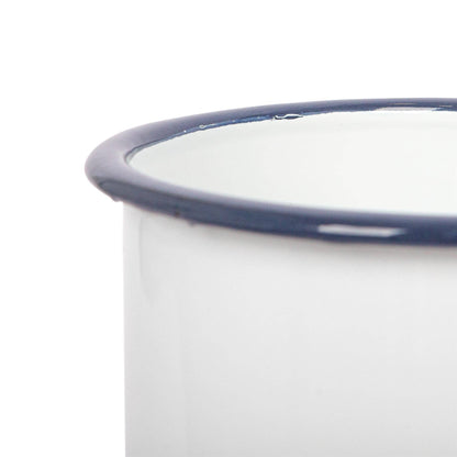 15cm Enamel Plant Pot - White & Blue