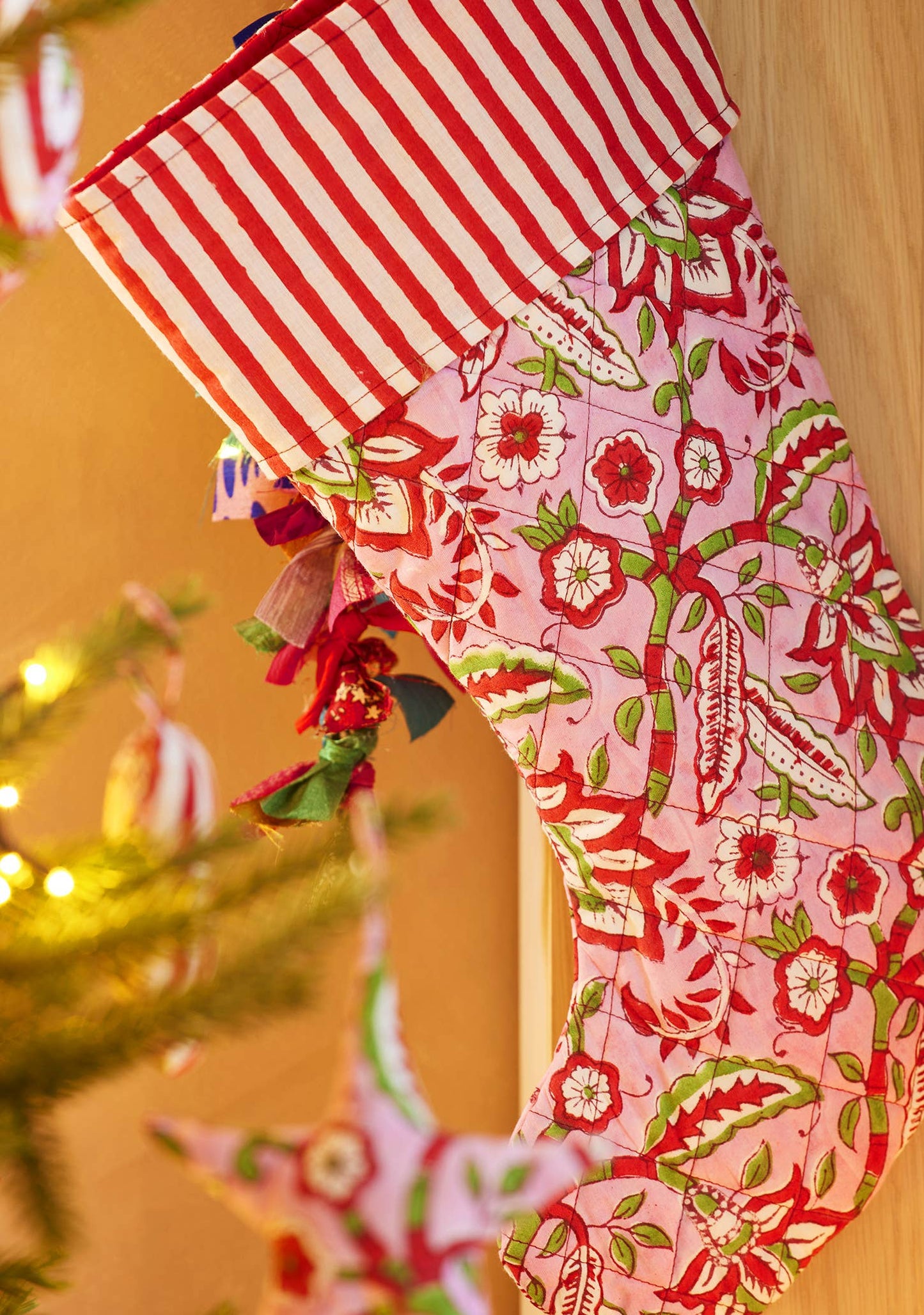 Candy Stripe Block Print Stocking