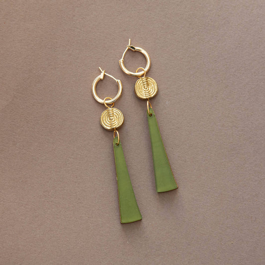 Moss Green Eiffel Drop Hoop Earrings