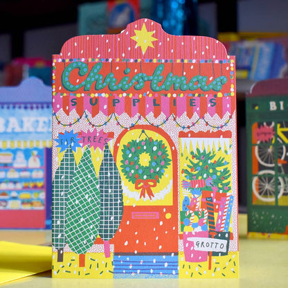Christmas Supplies Shop Die Cut Card