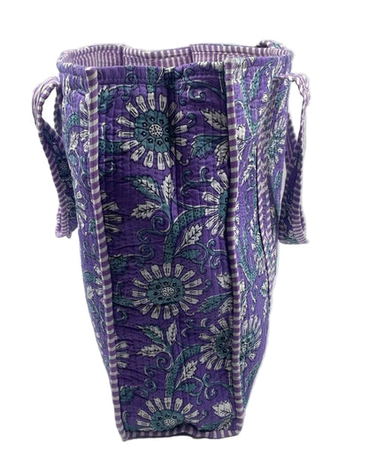 Purple Dusk Floral Block Print Quilted Cotton Tote Bag