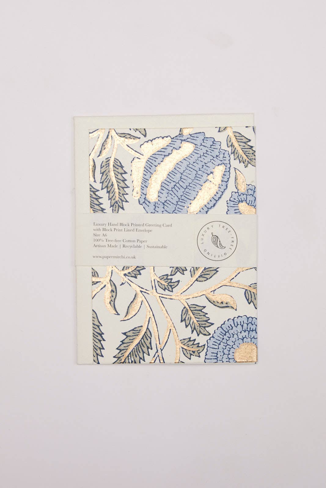 Block Print ‘Blue Stone’ Marigold Greeting Card