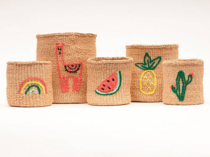 Multicolour Embroidered Rainbow Woven Storage Basket