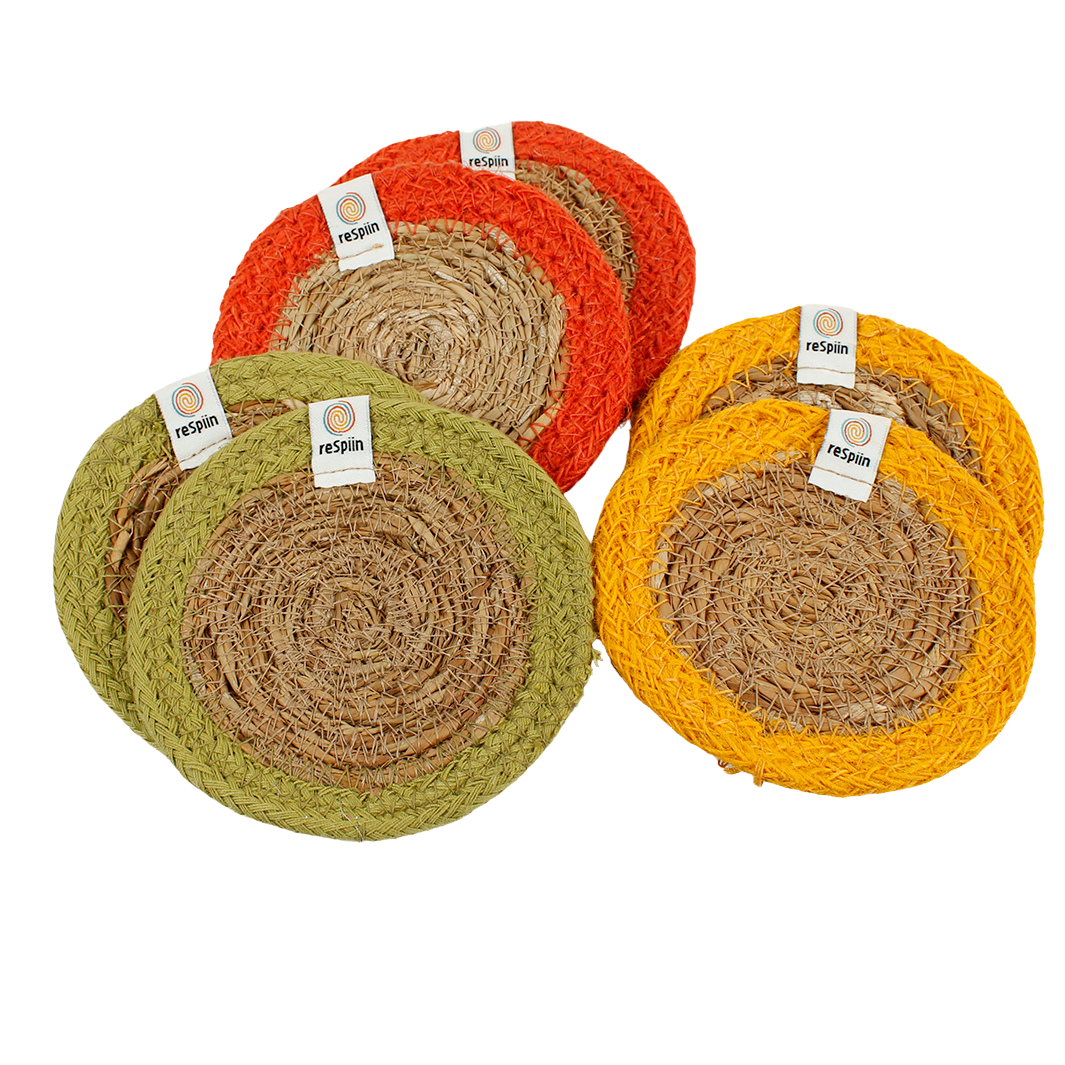 Respiin Set of 6 Seagrass & Jute Coasters - Brights