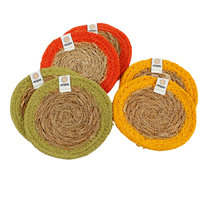 Respiin Set of 6 Seagrass & Jute Coasters - Brights