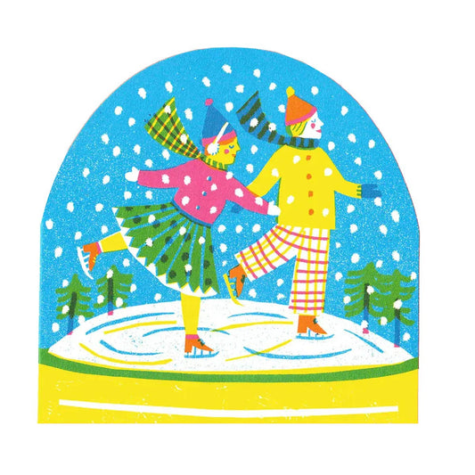 Ice Skaters Snowglobe Card