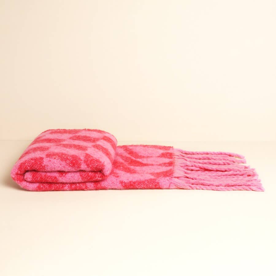 Wavy Checkerboard Scarf - Pink & Red