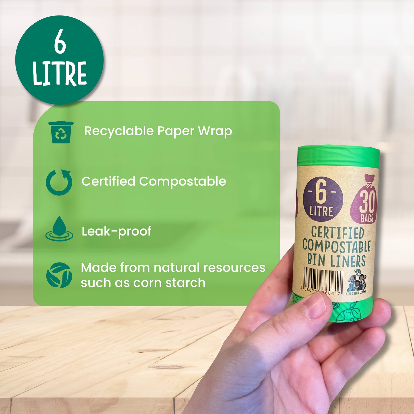 Eco Green Living Compostable Caddy Bags 6L - 30 bags