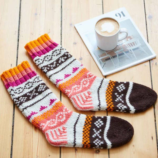 Woollen Fairisle Socks - Natural, Peach and Pink