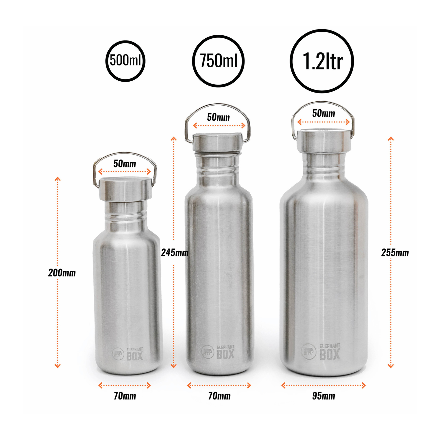 Stainless Steel Single-Wall Bottles: 1.2ltr