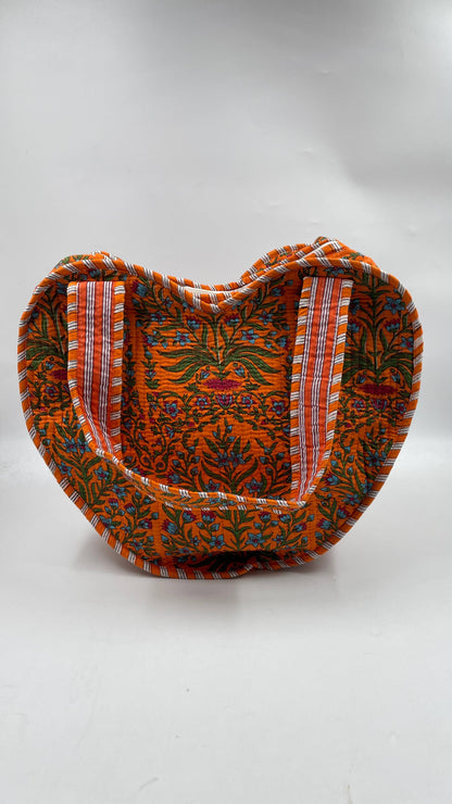 Coral Kantha Boho Heart Bag 