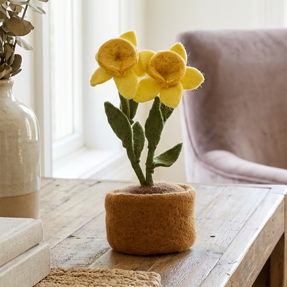 Handcrafted Daffodils in Felt Planter
