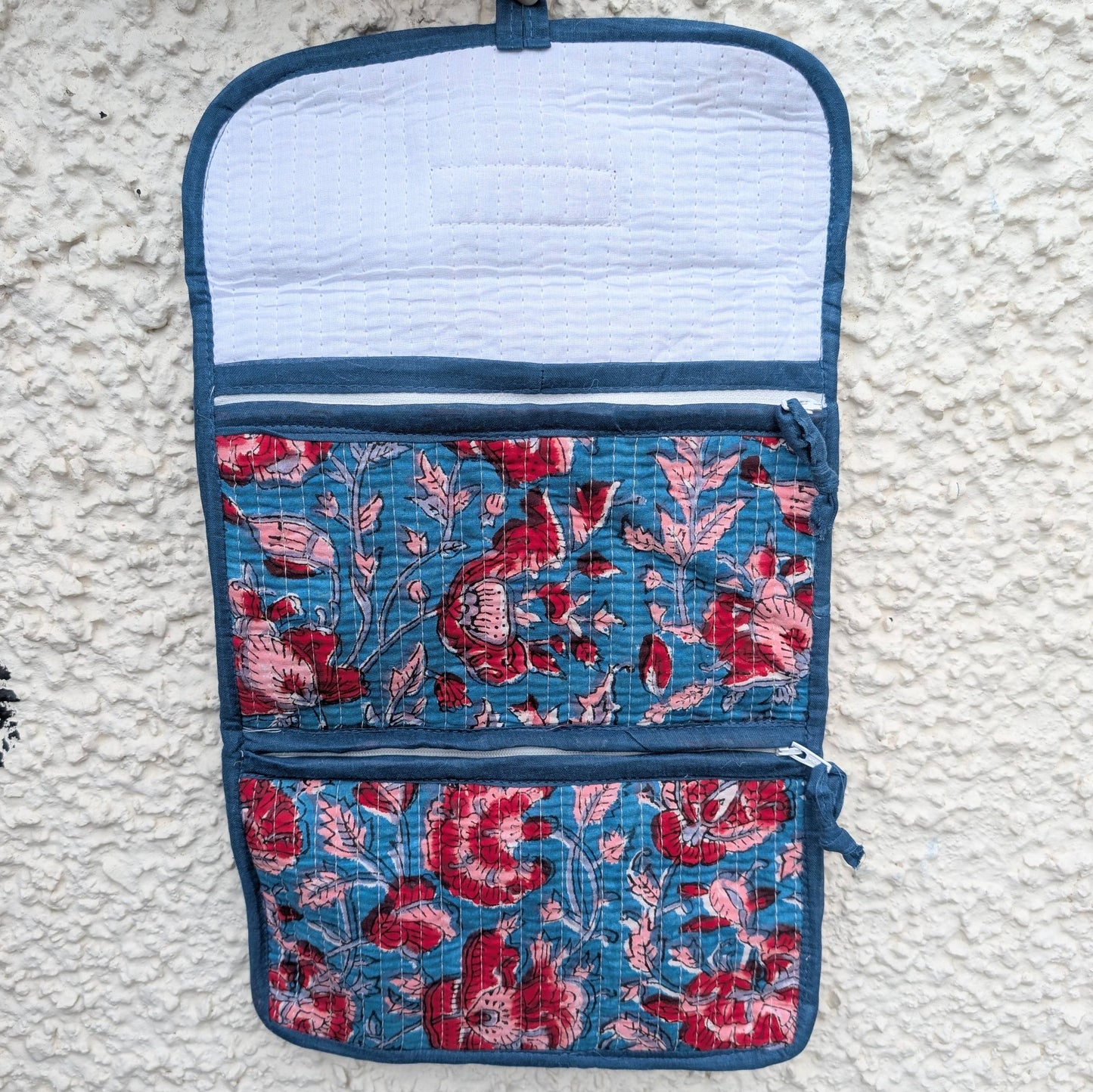 Blue & Red Floral Trifold Toiletry & Wash Kit Bag
