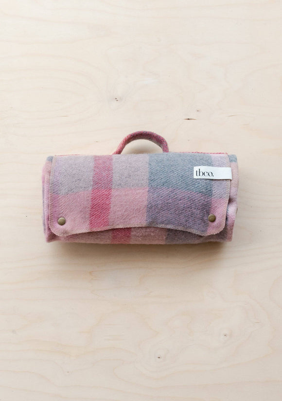 Recycled Wool Picnic Blanket - Pink Patchwork Check