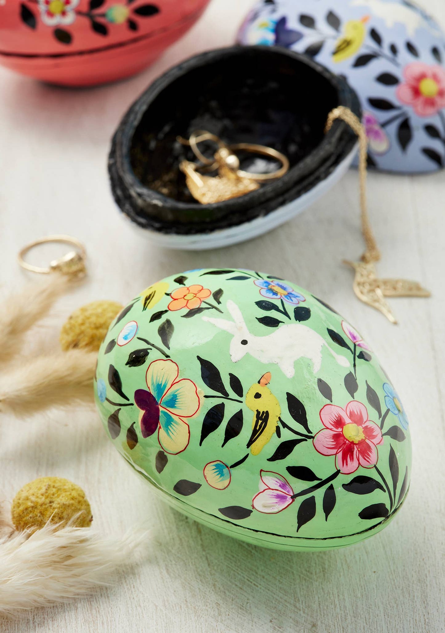 Kashmiri Hand Painted Egg Trinket Box