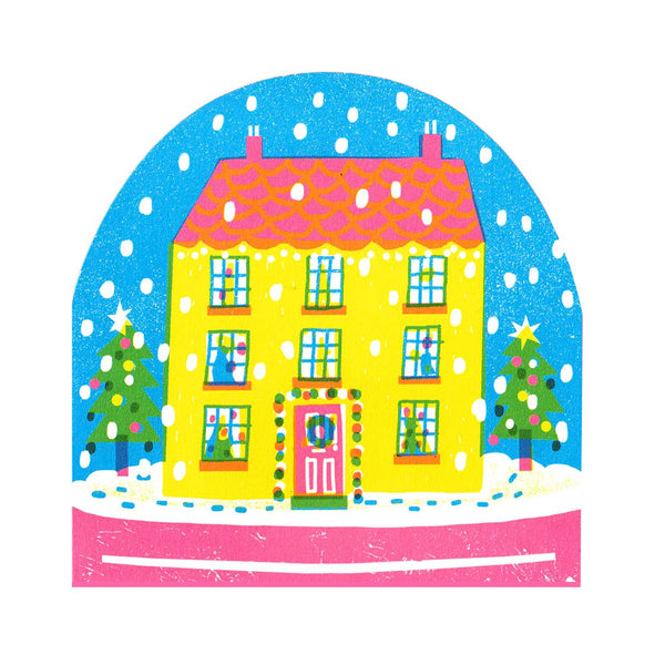 House In Winter Snowglobe Card