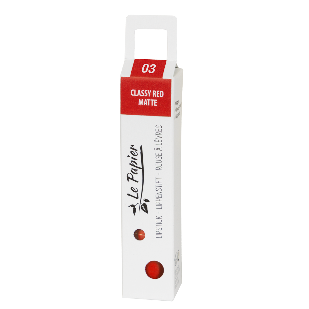 Plastic Free Matte Lipstick in Paper Tube - Classy Red 03