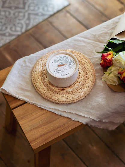 Rose & Lemon Leaf Soy Wax Candle in ceramic pot