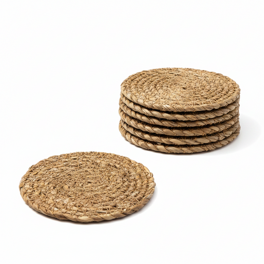 Woven Water Hyacinth Coasters - Set of 6