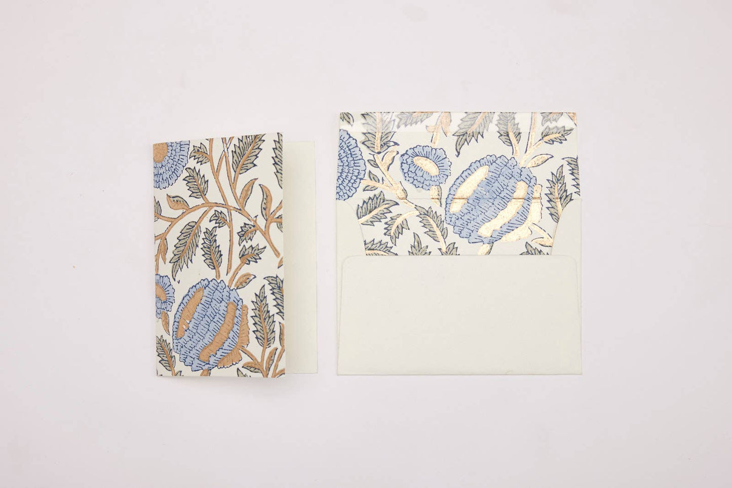 Block Print ‘Blue Stone’ Marigold Greeting Card