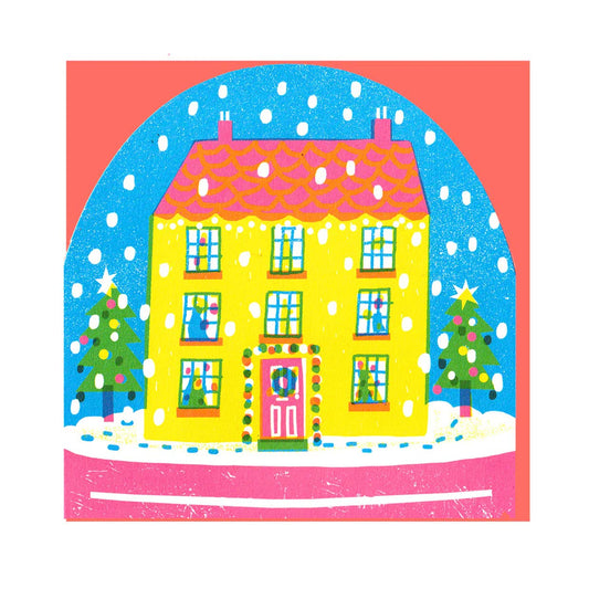 House In Winter Snowglobe Card