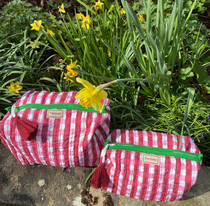 Quilted Wash Bag - Pink Gingham Checker