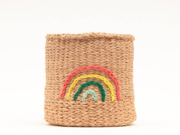 Multicolour Embroidered Rainbow Woven Storage Basket