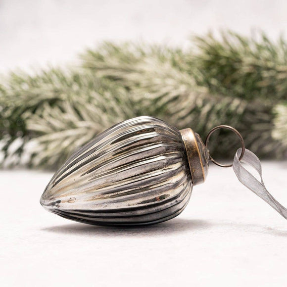 Slate Ribbed Glass Christmas Pinecone Ornament
