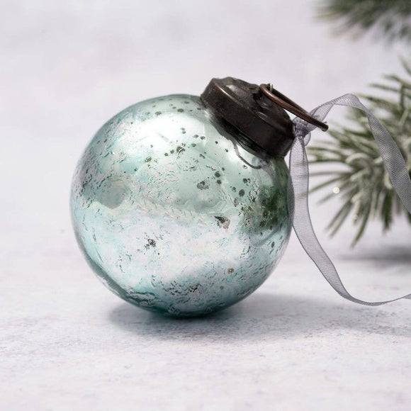 Mint Crackle Glass Christmas Bauble